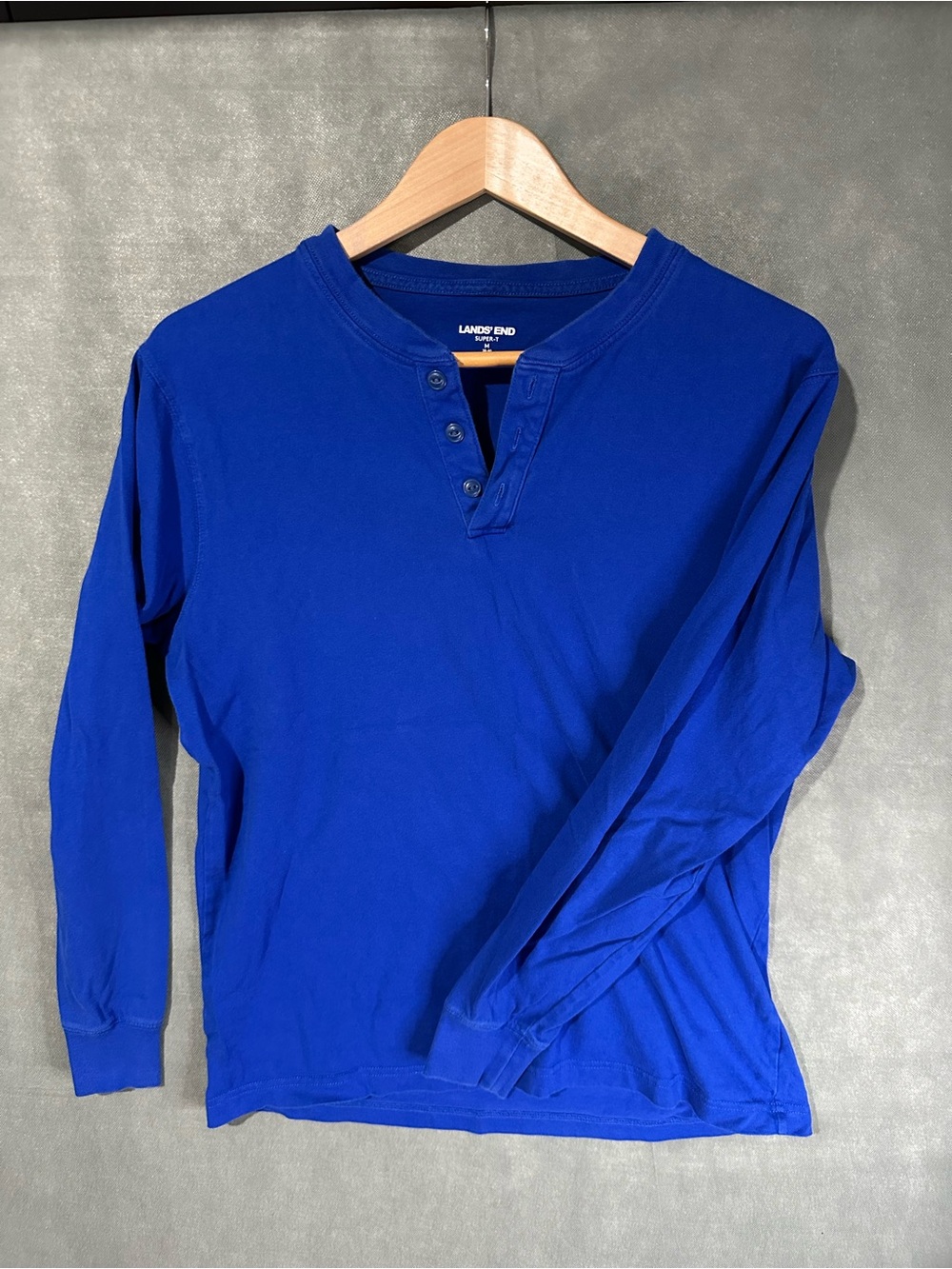 Lands' End Royal Blue Super-T Henley Long Sleeve Shirt Medium